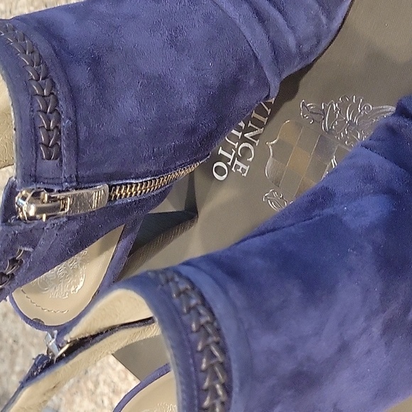 Vince Camuto Archer Midnight Blue peep toe Suede slingback zippered shoes sz 8.5 - Picture 5 of 6